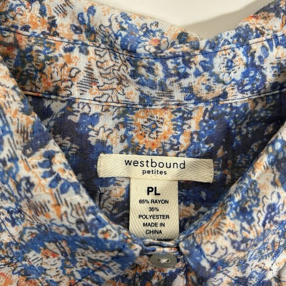 Westbound Petites 3/4 Sleeve Button Up Shirt Blue Orange Paisley Floral Women LP - Picture 4 of 6